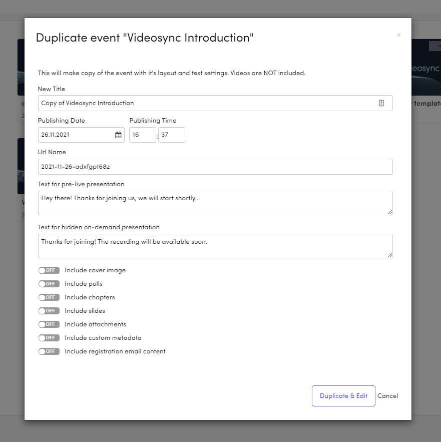 Duplicate event modal